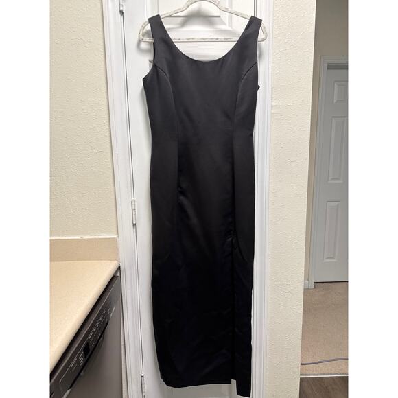 Vintage 80s Gunne Sax Black Maxi Revenge Dress White Bow V-Back Size 10 - Picture 3 of 10